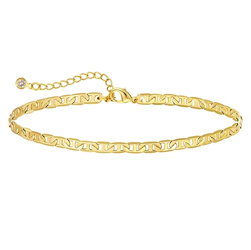 DEARMAY 14K Gold Plated Ankle Bracelets Set for Women Waterproof, Anklets for Women Cuban Link Layered Pack Jewelry Gift - color: Gold Anklet-U