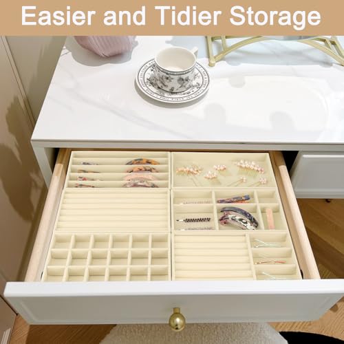 12Pcs Velvet Stackable Jewelry Trays, Jewelry Drawer Organizer, Large Removable Display Jewelry Tray, Necklace Bracelet Storage Box for Earring, Ring, Brooch, Watch (Beige) - color: Beige