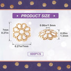 ANCIRS 600pcs 7mm Spacer Beads Caps for Jewelry Making, Metal Hollow Flower Bead Caps for Bracelet Necklace- Gold - color: Gold-600pcs-7mm