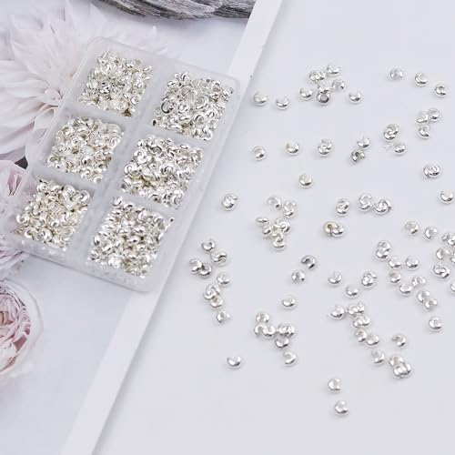 600 Pieces Crimp Bead Covers 4mm Open Half Round Crimp Bead Knot Cover Silver Small Beads for Jewelry Craft Making - color: Silver