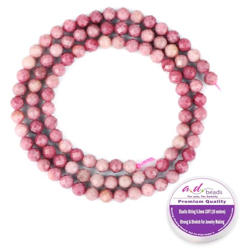 AD Beads Natural Gemstone Diamond-Cut Micro-Faceted 4mm Small Round DIY Necklace Bracelet Jewelry Making Beads (Rhodochrosite) - color: Rhodochrosite