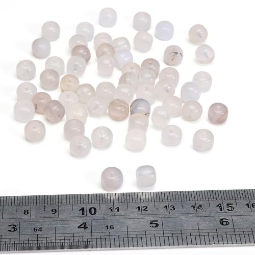 BEADIA Natural White Agate Flat Cut Round Drum Stone 8mmx7mm Loose Semi Gemstone Beads for Jewelry Making 38cm - color: White Agate