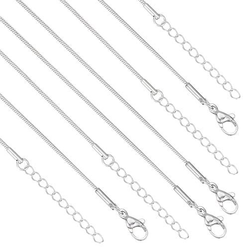 12 Pack Snake Chains Necklace Bulk Adjustable Stainless Steel Necklace Chain for DIY Jewelry Making - color: Silver 20 Inches