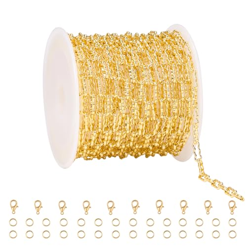 5 Meters Gold Plated Chain for Jewelry Making Stainless Steel Link Chains Bulk on Spool with Jump Rings Lobster Clasps - color: Gold