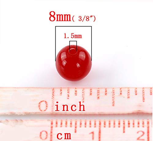 900 Round Red Acrylic Beads 8mm Diameter with 1.5mm Hole - color: Red, size: 8mm