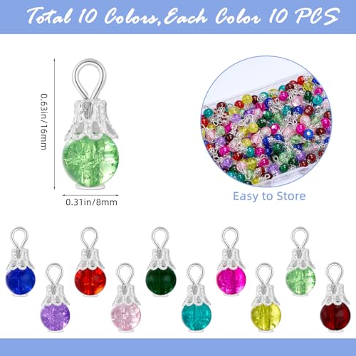 100/200Pcs Crystal Dangle Charms for Jewelry Making Bulk Small Cute Charms Transparent Glass Beads Pendants with Silver Gold Caps for Earring Necklace Bracelet DIY Supplies - color: Silver B