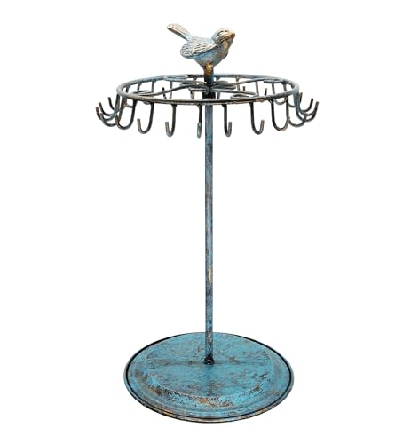 Golden Turquoise Bird Rotating Necklace Holder Bracelet Stand/Jewelry Organizer/Jewelry Tree - color: Golden Turquoise