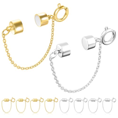 MKCYD 8Pcs Magnetic Bracelet Clasps and Closures with Safety Chain Never Fall Gold and Silver Bracelet Extender Converter Magnetic Clasps for Women - color: 8Pcs | Gold & Silver
