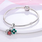 MULA 925 Sterling Silver Charms for Bracelets and Necklaces Lipstick and Bag Dangle Pendants Tower Camera Beads Jewelry Charms for Women - color: Green Four-leaf Clover and Ladybug Charm