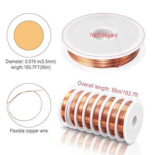 8 Pcs Copper Wire for Jewelry Making, 183ft × 0.5mm Solid Pure Copper Wire, Tarnish Resistant Beading Wires for Crafts, Jewelry Making, Electroculture Gardening