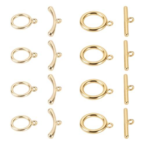 14K Gold Toggle Clasps 2 Sets T-Bar Jewelry Clasp Bracelet Closure Clasp Fastener IQ End Connectors for DIY Necklace Bracelet Earring Jewelry Making - color: 14K Gold Plated-2 Styles