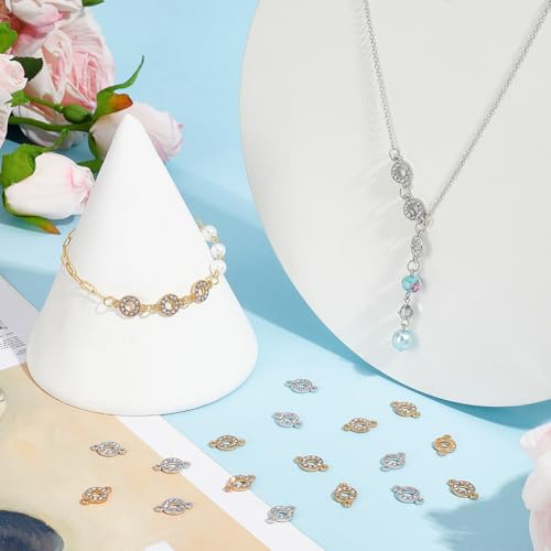 PH PandaHall 60pcs Flat Round Link Charms Rhinestone Connectors Charms Alloy Round Jewelry Links Ring Circle Charm Links Double Loop Jewelry Connectors for Bracelet Earring DIY, Gold/Platinum - size: 0.53 inch