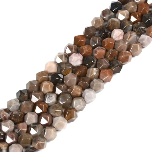 Petrified Wood Fossil 6mm Gemstone Triangle Faceted Round Loose Beads Strand 15.5" DIY Jewelry Making - color: Petrified Wood Fossil