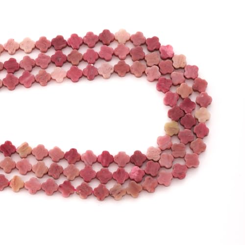 8mm Natural Red Wood Grain Gemstone Faceted Clovers Beads Four-Leaf Spacer Loose Beads for DIY Jewelry Making Beads - color: Red Wood Grain