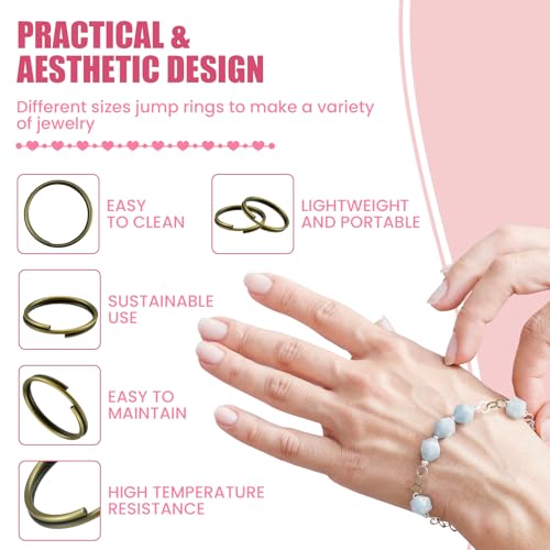 500 Pcs Double Open Jump Rings Kit, Zinc Alloy Mini Round Split Craft Jump Keychains Key Ring with Double Loops Connectors for Jewelry Making, Bracelets, Necklace, DIY (5, 6, 8, 10, 12mm) - color: Bronze