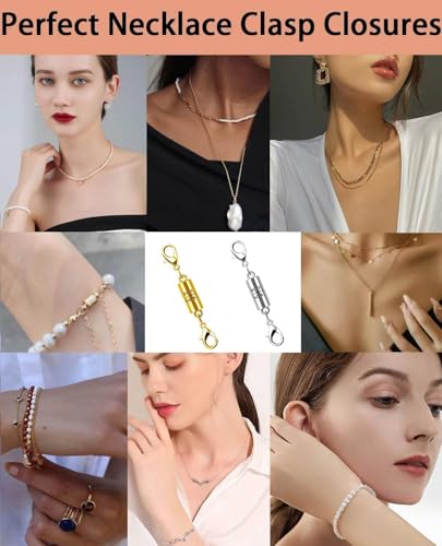 925 Sterling Silver Magnetic Clasp, Strong Jewelry Connector for Necklaces and Bracelets, Double Hook Design (8pcs Golden Silvery) - color: 8pcs golden silvery