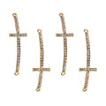 PH PandaHall 12pcs Cross Connector Golden Metal Rhinestone Charms Curved Sideways Connector Bar Link for Easter Eid Mubarak Ramadan Decoration Necklace Earring Bracelet Jewelry Making