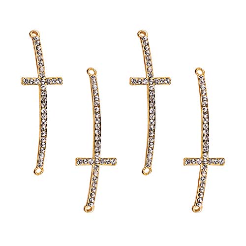 PH PandaHall 12pcs Cross Connector Golden Metal Rhinestone Charms Curved Sideways Connector Bar Link for Easter Eid Mubarak Ramadan Decoration Necklace Earring Bracelet Jewelry Making