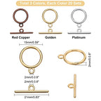 PH PandaHall 60 Sets Toggle Clasps, 3 Color Jewelry Closure Clasp IQ Toggle Clasps Round Fastener Hook Connectors TBar End Clasp for Necklace Bracelet Jewelry Making