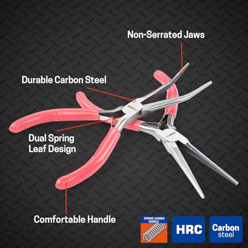 2 PCS Mini Needle Nose Pliers Set, 6 Inch Pink Jewelry Plier Kit with Jump Ring and Tweezer, Pink Tool Set for Women Jewelry Making, Repair and Crafts - size: 2 PCS