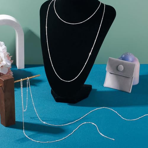 Elecrelive Sterling Silver Necklace for Women, 3.28 Feet Sterling Silver Satellite Ball Chains 2x1.2mm Permanent Jewelry Chains with Velvet Bags for Men Women Jewelry DIY Making - color: Silver-Satellite Chain