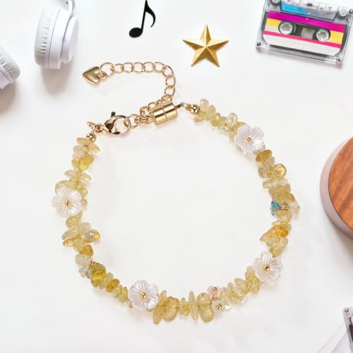 Healing Onyx Bracelet for Women Men Handmade Natural Gemstone Amethyst Crystal Bracelets Obsidian Cross Beaded Stone Jewelry - color: Citrine