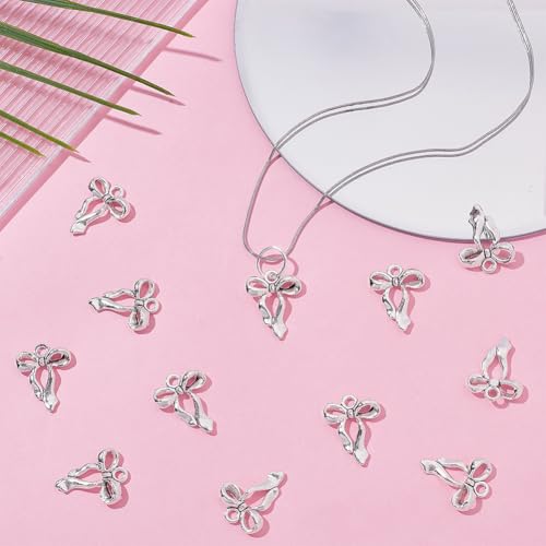 100Pcs Bowknot Charms, Alloy Bow Pendants Bowknot Jewelry Bulk Dangle Charms Elegant Earring Pendants for Earrings Necklace Bracelet Keychain Jewelry Making DIY Crafts - color: Antique Silver