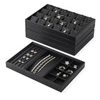 Oirlv Black Premium Leather 12 Grid Jewelry Insert Watch Tray With Removable Pillow Bracelet Bangle Storage Organizer Tray - style: P01709