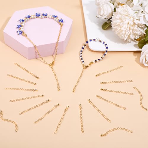 Beebeecraft 1 Box 20Pcs Chain Extender for Jewelry Making 18K Gold Plated Necklace Chain Extender with 3D Teardrop End Charm 2 Inch for Bracelet DIY - color: Gold-teardrop