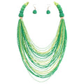 Bocar Necklace for Women, Multi Layer Statement Necklace, Long Chain Chunky Bib Seed Beads Necklace, Necklace Earring Set for Women Gift (NK-10693) - color: Mix green-set