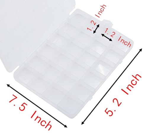 Yansanido 24 Grids Jewelry Organizer, 7.5 In x 5.2 In Fixed Clear Plastic Storage Box Earring Tool Small Items Containers (1)