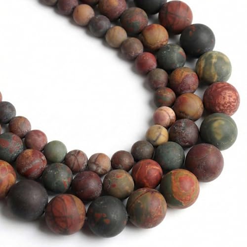 60pcs Natural Matte Picasso Jasper Gemstone Beads，6mm Frosted Round Loose Stone Beads for Jewelry Making Earring Bracelet Necklace DIY Crafts - color: Picasso Jasper, size: 6mm