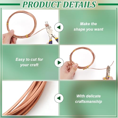 BENECREAT 9.8Ft Square Copper Wire, 14 Gauge Pure Copper Wire, Craft Wire for Jewelry Making, Gem Metal Wrap, Garden, Sculpting, Armature, Half Hard - size: 14 Gauge