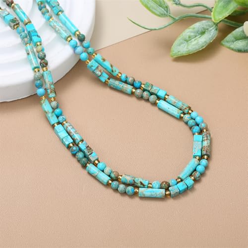 Elisheva Natural Stone Choker Necklace for Women, Boho Natural Emperor Jasper Stone Lace Agate Beaded Crystal Necklace, Gemstone Jewelry Gift for Her - style: 2 layered blue emperor stone