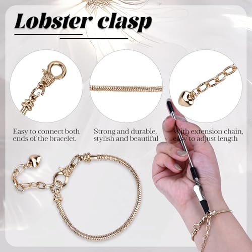 16 Pcs Snake Chain Charm Bracelet Adjustable Bangle Bracelets with Heart Lobster Clasp Extender Adjustable DIY Bracelet Chain for Women DIY Jewelry Making Supplies 7.87"(Gold) - color: gold
