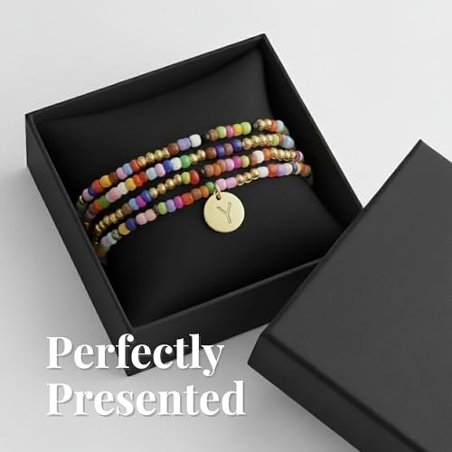 Set of 4 Colorful Bead Initial Bracelets, Personalized Stackable Jewelry, Adjustable Stretchy Charm Bracelets for Women, Beaded Bracelet Set, Trendy Custom Jewelry Gift - style: Colorful Bead - Y