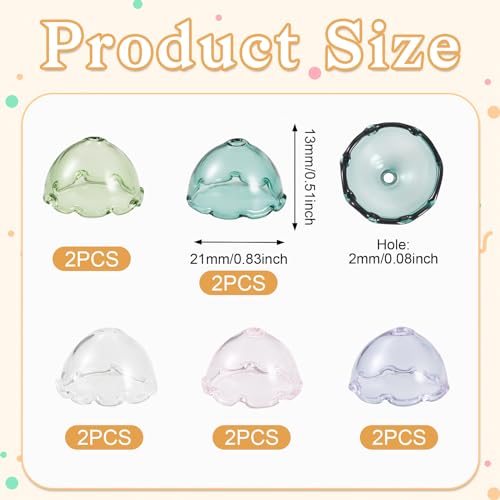 FASHEWELRY 10Pcs Glass Flower Beads Caps 5 Colors Clear Wind Bell Beads 21mm Glass Fishing Bead Jellyfish Bead for Wind Chimes Craft Jewelry Making - color: 5 Colors Bell Flower Beads