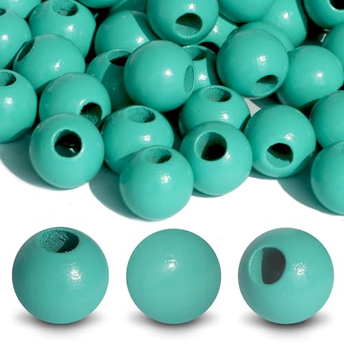 100pcs Turquoise Color Wood Beads 16mm for Craft DIY Macrame Art Decoration and Handmade Artworks(6mm Hole) - color: Turquoise color