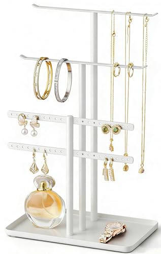 pickpiff White Jewelry Stand Holder Organizer: 12.5" Sturdy Hanger for 80 Pcs Jewelry, Jewlery Tower for Display Necklace, Earring, Bracelet, Watch - color: White, size: 12.5" Height