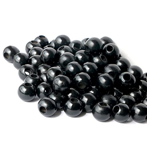 240Pcs Black Wood Beads 16mm for Craft Large Hole Wood Beads Hole:6mm (Black) - color: Black