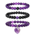 Vinswet Healing Crystal Beaded Bracelets for Women,Natural Amethyst Gemstones Bracelet,Anxiety Stress Relief Heart Charm Bracelet Handmade purple Jewelry Gifts for Women - color: Amethyst&Black Agate