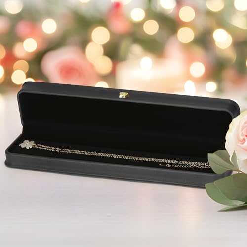 KUKUVR 2 Pieces Necklace Pendant Gift Box, PU Leather Jewellry Chain Holder Case for Wedding Day Birthday Anniversary Ceremony for Women (Black) - color: Black