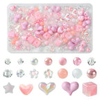 Ipotkitt 160 Pcs Pink Themed Transparent Opaque Acrylic Beads Mixed Shapes Heart Round Flower Star Beads Plastic Spacer Loose Beads for Jewelry Making - color: 160pcs-Pink Themed Beads-6~17mm