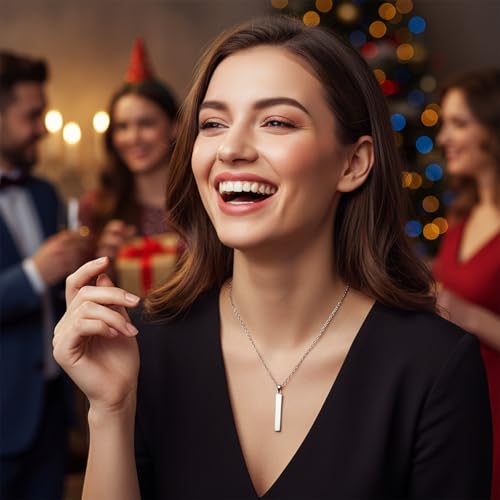 18 Pcs Stainless Steel Rectangle Pendant Necklace Engravable Stainless Steel Rectangular Pendants Stamping Blank Bar Pendant for Birthday and Christmas Gifts
