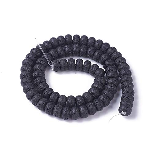 Craftdady 2 Packs Natural Black Lava Stone Beads Rondelle Volcanic Rock Gemstone Loose Beads Energy Healing Chakra Beads for Jewelry Craft Essential Oil Bracelet Necklace, Total 150Pcs - color: Black, 8-8.4x5-5.5mm