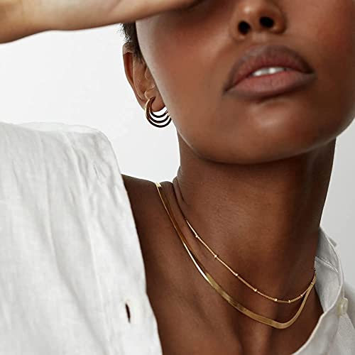 Freekiss Women's Layered Necklace Set - 3 Piece Dainty Gold Jewelry for Everyday Stacking | 14K Gold Plated Snake Chain, Rope Chain, Cuban Chain | Adjustable Length 14-18.5 Inch | Gift Ready - color: Gold, style: Beads+Snake+Figaro