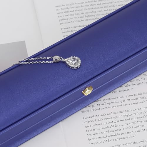 KUKUVR 2 Pieces Necklace Pendant Gift Box, PU Leather Jewellry Chain Holder Case for Wedding Day Birthday Anniversary Ceremony for Women (Blue) - color: Blue