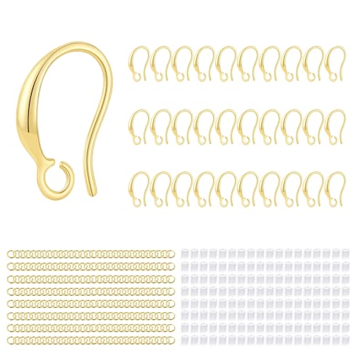 14K Gold Plated Earring Hooks, 230PCS Hypoallergenic Earring Findings for Jewelry Making Fish Hooks for DIY Bulk Pack - color: 14K Gold-Simple Earring Hooks