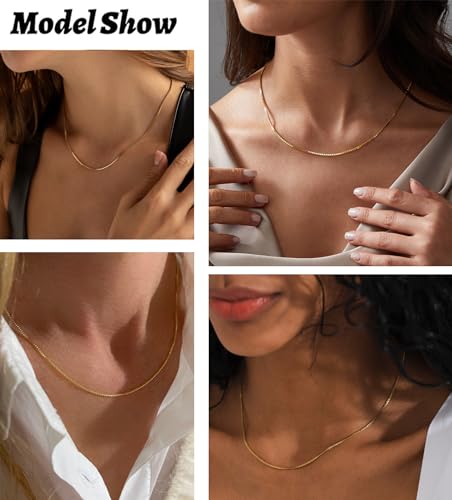 Freekiss Women's Layered Necklace Set - 3 Piece Dainty Gold Jewelry for Everyday Stacking | 14K Gold Plated Snake Chain, Rope Chain, Cuban Chain | Adjustable Length 14-18.5 Inch | Gift Ready - color: Gold, style: 0.8MM Box Chain