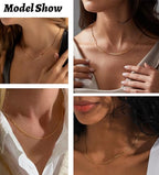 Freekiss Women's Layered Necklace Set - 3 Piece Dainty Gold Jewelry for Everyday Stacking | 14K Gold Plated Snake Chain, Rope Chain, Cuban Chain | Adjustable Length 14-18.5 Inch | Gift Ready - color: Gold, style: 0.8MM Box Chain